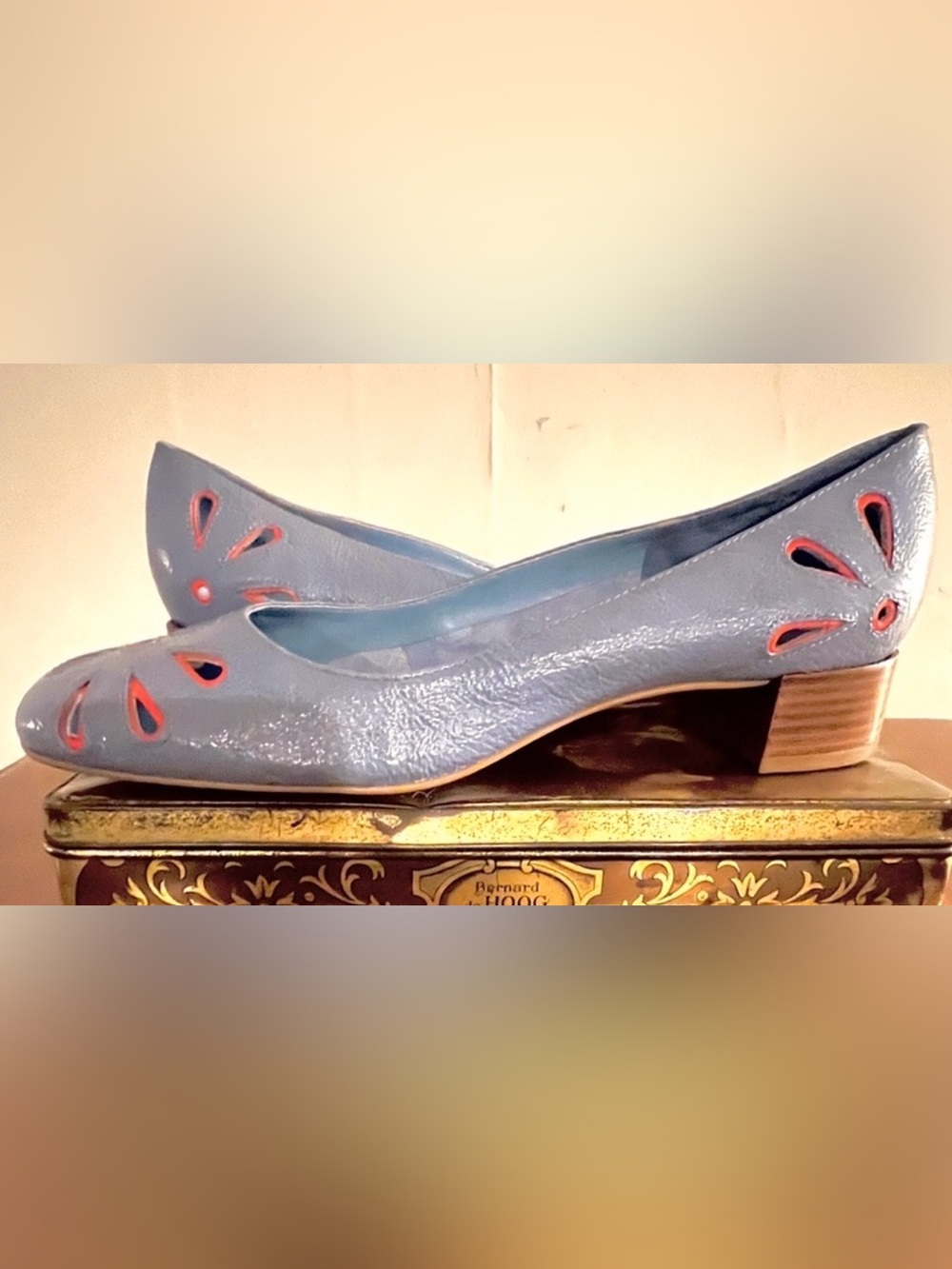 Franco Sarto Periwinkle Leather Cutout Block Heels NWOB 8M